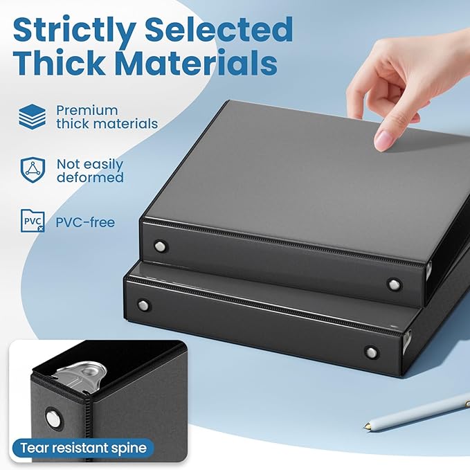 SUNEE Black Binders 1 Inch 24 Pack Bulk, Clear View 3 Ring Binders PVC-Free (Fit 8.5x11 Inches) for School or Office Supplies