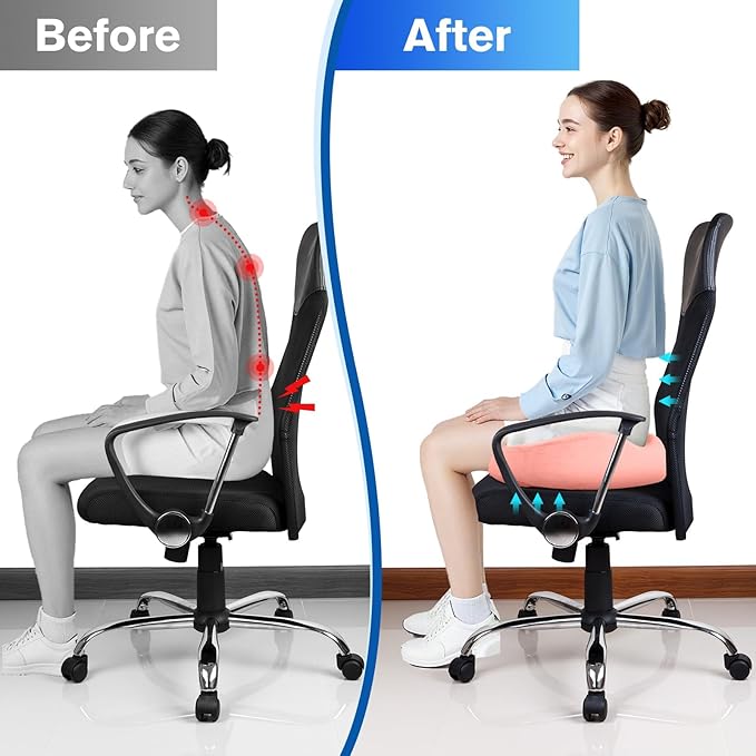 CushyOasis Seat Cushion, Chair Cushions, Office Chair Cushions, Anti-Slip Bottom & Removable Cover Tailbone Pain Relief Cushion, Memory Foam Seat Cushion for Office, Wheelchair, Car (Pink)