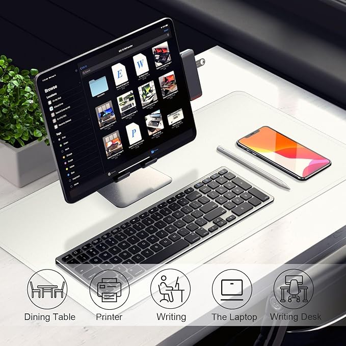 Leather & Suede Desk Pad Protector - Non-Slip, Waterproof Blotter Mat, Large Mouse Pad, Office & Home Desk Cover (White, 23.6" x 13.7")