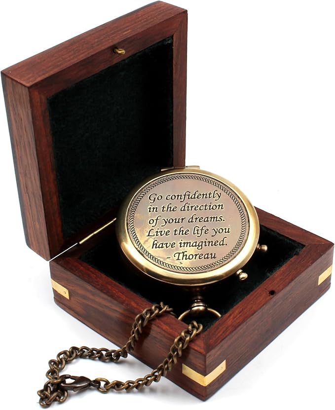 Be Strong and Courageous, Do Not Be Afraid Brass Engraved Compass with Stamped Wooden Case – Inspirational Birthday, Confirmation, and Baptism Gifts