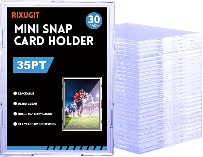 30-Pack Mini Snap Card Holders - UV Protection Hard Plastic Cases for Sports Cards, Baseball Cards Collectibles, Anti-Scratch Trading Card Sleeves with Secure Snap Closure