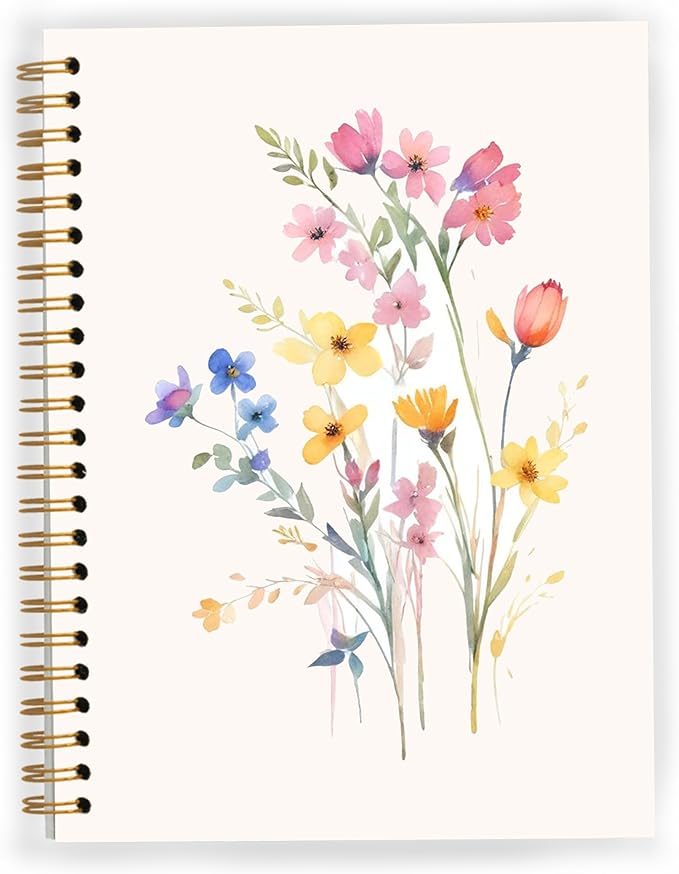 JWVK Vintage Wild Flower Botanical Plant Notebook 07,Rustic Spring Floral Cottagecore Notebook Journal for Work Office School Student Teacher,Hardcover Spiral Notebook 5.5x8.9