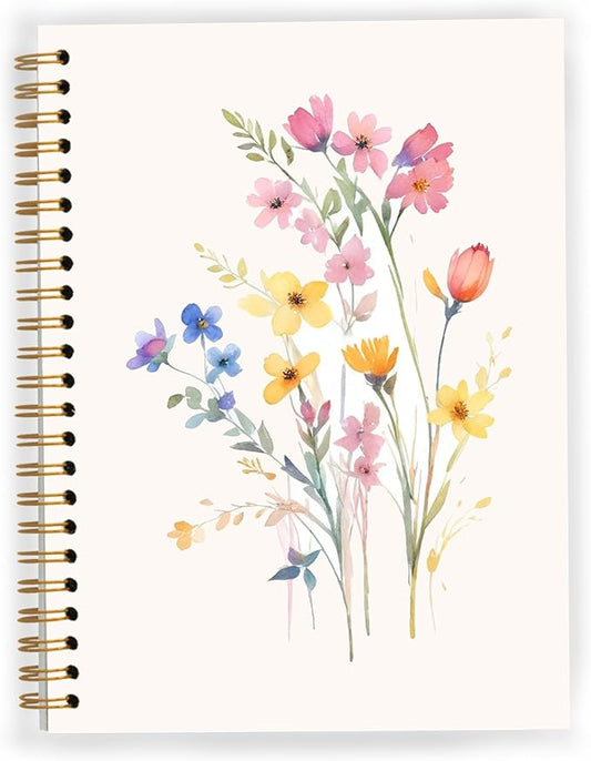 JWVK Vintage Wild Flower Botanical Plant Notebook 07,Rustic Spring Floral Cottagecore Notebook Journal for Work Office School Student Teacher,Hardcover Spiral Notebook 5.5x8.9