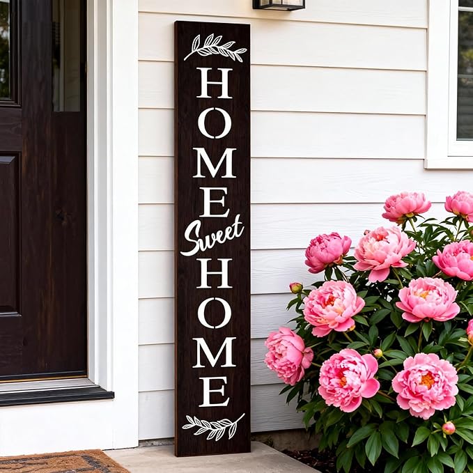 Farmhouse Wooden Welcome Sign Stand for Front Door, 47" Rustic Large Home Sweet Home Welcome Sign for front porch, Vertical Tall Xmas Gift Porch Leaner Decor for Outdoor Garden Patio