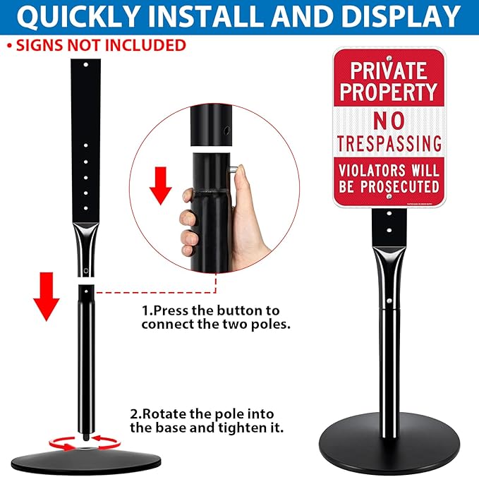 VAIIGO Heavy Duty Parking Sign Post Stand 49", 20lbs Cast Iron Base Sign Post for Outside Sign Holder, Yard Sign Stand, Street Sign Post, Black