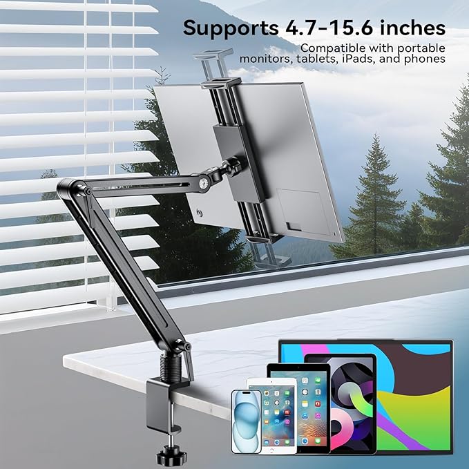 Feising Mount Soporte para Tablet/Portable Monitor/Ereader - Strong Bearing Weight over 5.5lbs with Built-in Adjusting Wrench with 360°Rotate Base Fits for ipad 4.7-15.6" Tablet Stand Holder