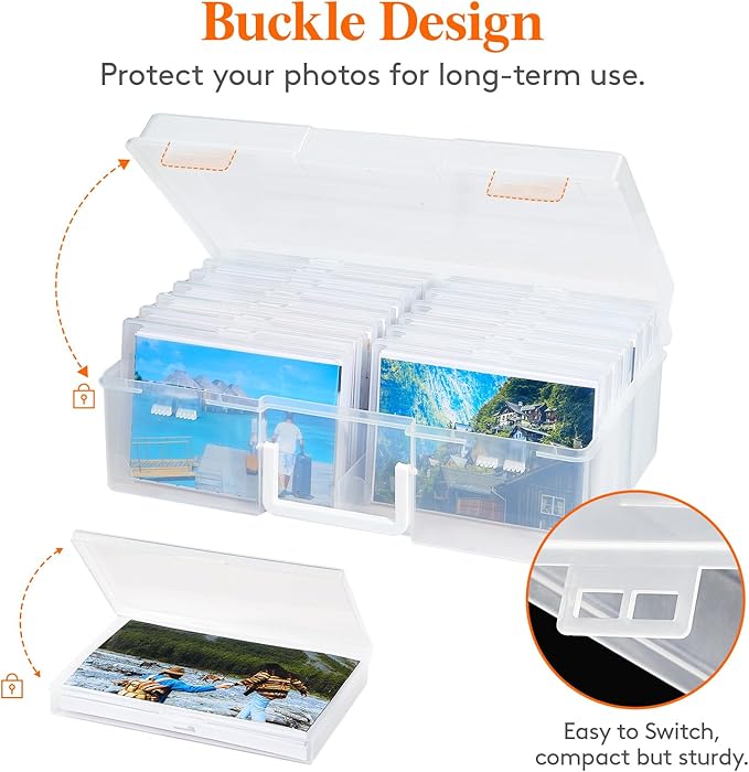 Lifewit 4x6 Photo Storage Box, 14 pcs Inner Photo Case with Lids, Clear Photo Organizers with 1 Sheet Label Sticker, Plastic Craft Storage Box for Seeds Sticker Cards Pictures Stamps Office Supplies