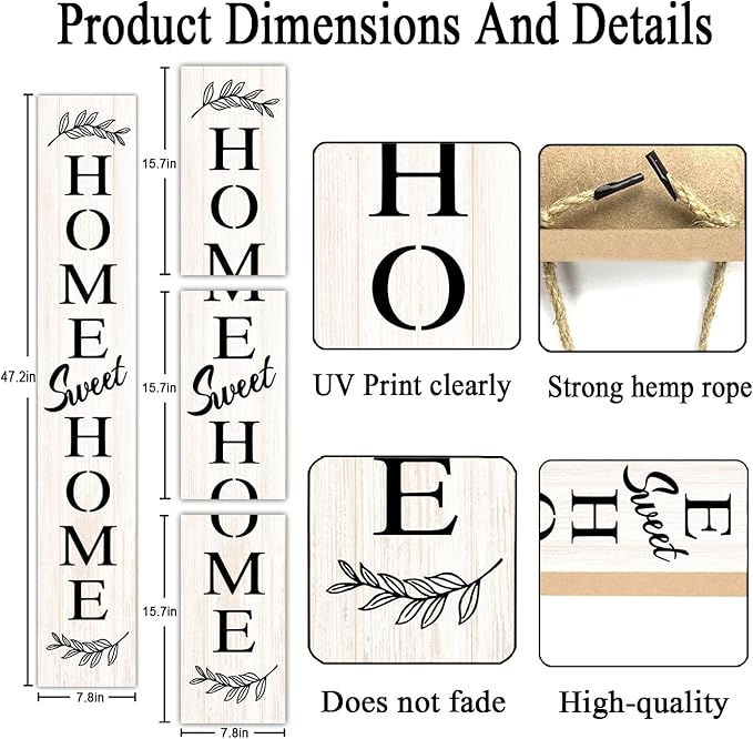 Farmhouse Wooden Welcome Sign Stand for Front Door, 47" Large Home Sweet Home Welcome Sign for front porch, Rustic Vertical Tall Xmas Gift Porch Leaner Decor for Outdoor Patio Garden
