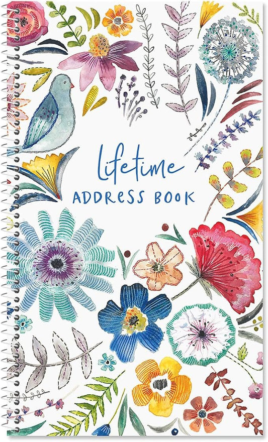 Current Embroidered Florals Address Book-94 Pages; Small 5" x 8-1/2" Size for Purse or Office,Spiral Bound Soft Cover Organizer for Contacts,Addresses,Email, & Phone Numbers + 50 Replacement Stickers