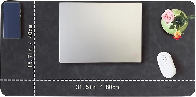 Huicon Faux Leather Desk Mat, 31.5"x15.7" Non-Slip PU Leather Desk Pad, 2mm Thick Desk Blotter with Stiched line, Retro Large Mouse Pad, Laptop Pad for Office & Home Use (Black)