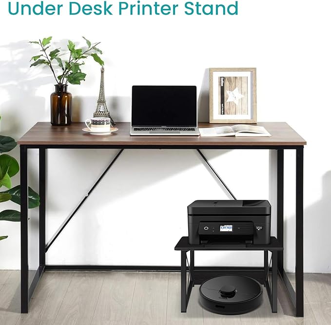 ELITEROO Desktop Printer Stand With Storage, Table Stand Small Desk Shelves Organizer for Home/Office, Multi-Purpose Heavy Duty Riser for Fax Machine Copier Scanner (Black)