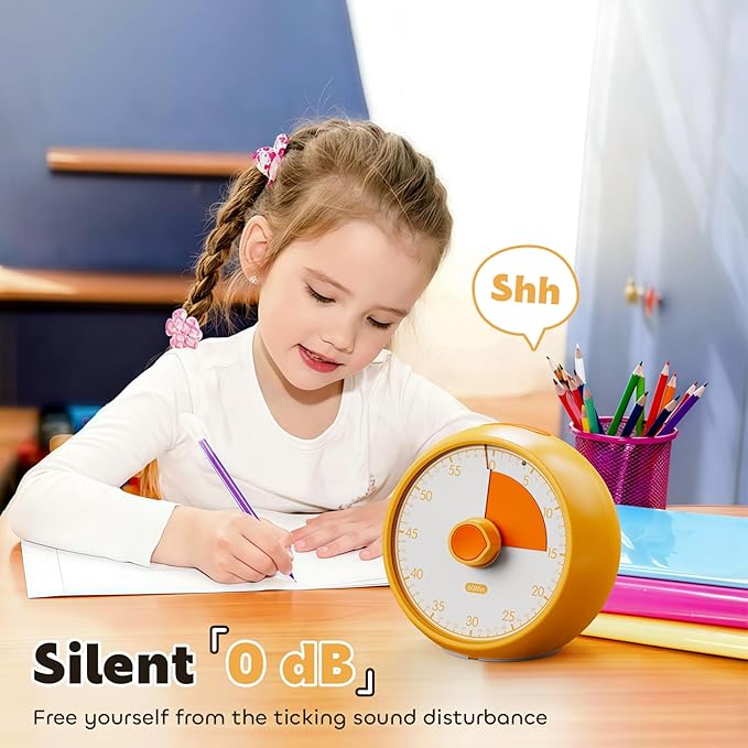 Visual Timer for Kids 60-Minute - Countdown Timer with Optional Alarm, Focus Tool for ADHD & Autism, Time Management for Homework, Chores, Office, Kitchen, Teaching & Study Routines (Orange)