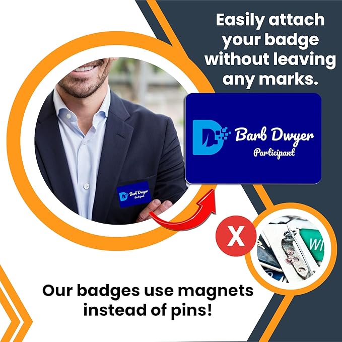 Magnet Me Up Custom Printed Magnetic Name Tag Badge with Logo (Left), 2x3 inch, Full-Color Customizable Identification Label, for Schools, Offices, Businesses, Made in USA