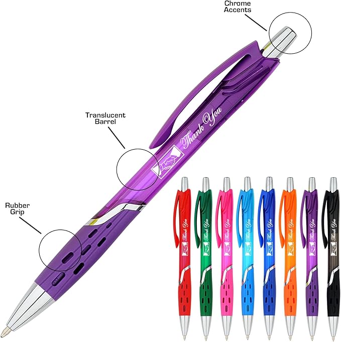 Personalized Ballpoint Pens With your Custom Logo or Text-300 Pack Bulk-for Businesses, Parties, and Events, Custom Printed, Vivid Colored Translucent Barrel, Click Pens, Black Ink, Assorted Colors