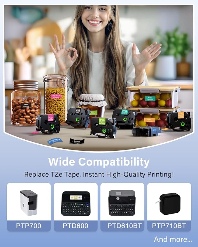 24mm TZ Tape Replacement for TZe Tape 24 mm 0.94 P-Touch TZe Ribbon Laminated TZ Colored Refills Compatible with Brother Label Maker Tape PT-D600 D610BT P700 P710BT Cube Plus, 1" x 26.2', 6 Pack