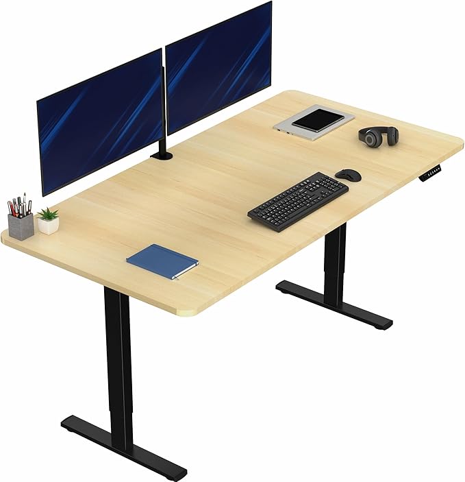 VIVO Electric 71 x 36 in Standing Desk, Memory Height Adjustment, 1B Series, Holds 220 lbs, Light Wood Top Black Frame, DESK-KIT-1B7C-36