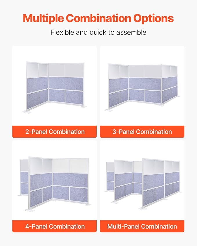VEVOR Office Divider Privacy Partition, 1-Pack, 70" x 70" Modular Wall Room Divider, PET Workstation Cubicle Partition with Frosted Windows, Freestanding Privacy Panel Wall for Office Library