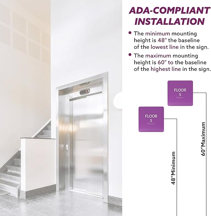 ADA CENTRAL SIGNS - 6" X6" Floor 5 Sign - ADA Compliant Tactile Graphics Grade 2 Braille Text Acrylic Wall Signs - Directional Assistance, Floor Number Safety Sign for Office, school Hospital, Apartment