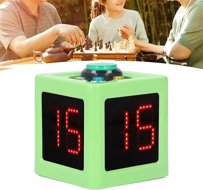 Green Rechargeable Cube Timer 1.4 Inch 4 Sided LED Digital Countdown Clock Stopwatch US Plug 100-240V for Recreational Games Study Meeting