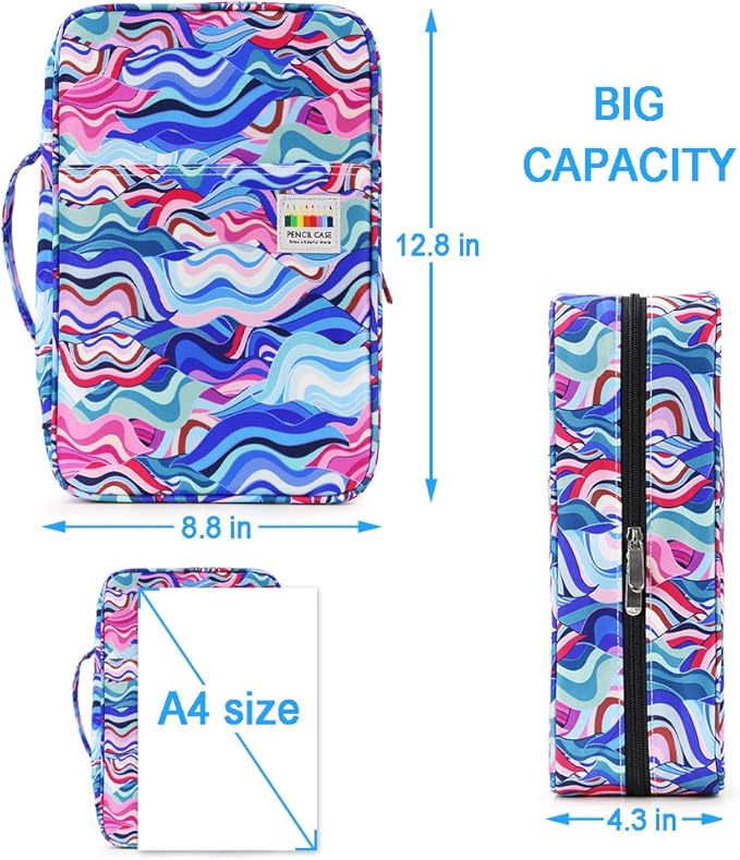 YOUSHARES Big Capacity Colored Pencil Case - 300 Slots large Pen Case Organizer with Multilayer Holder for Prismacolor Colored Pencils & Gel Pen (Wavy Blue)