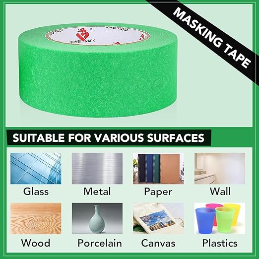 BOMEI PACK Painters Tape 1 Inch - Green Paint Tape 10 Rolls x 1 Inch x 55 Yards - Painter's Tape Green Masking Tape for Walls Painting, DIY Crafting, and School Projects, Total 550 Yards