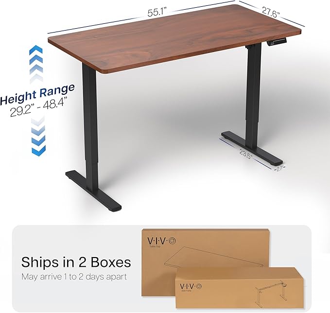 VIVO Electric 55 x 28 in Standing Desk, Memory Height Adjustment, 1B Series, Holds 220 lbs, One-Piece Dark Walnut Top, Black Frame, DESK-KIT-1B55D