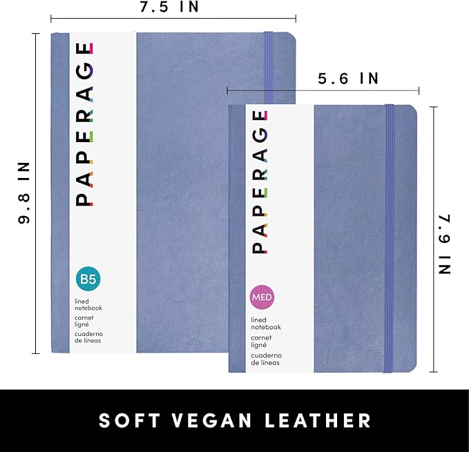 PAPERAGE Softcover Lined Journal Notebook (Periwinkle), 160 Pages, Medium College Ruled Notebook, 5.6 inches x 7.9 inches - 100 GSM Premium Paper, Soft Vegan Leather Journal for Home, Work & School