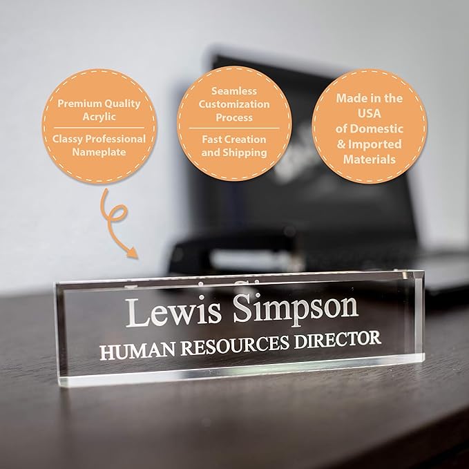 SignsByLITA Personalized Acrylic Desk Name Plate 2" x 8" - Office Desk Accessories Décor