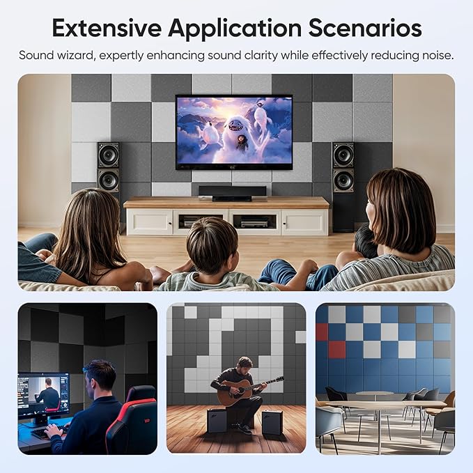 UNECHO 12 Pack 12" X 12" X 0.4" Acoustic Panels for Wall Sound Absorbing, Square Self-Adhesive Sound Panel, High Density Suitable for Multiple Scenarios(Snow White)