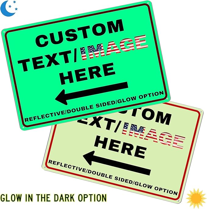 Custom Directional Arrow Sign Large, 24''x18'' Glow in the Dark/Reflective Option, Personalized Metal Address Plaque, Customize for Business Logo, Office, Home, Yard, Outdoor
