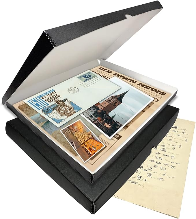 Lineco Folio Storage Box, Clamshell Design with Metal Edge. 18.5x24.5x1.75, Archival Boxboard, Organize and Preserve Photos, Prints, Cards, Magazines, Documents, Art, Ephemera, Family Records, Black