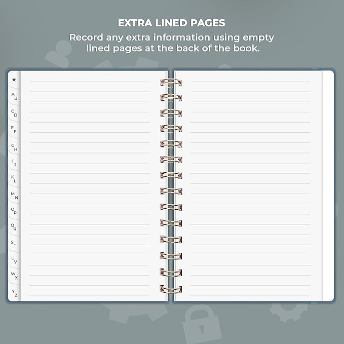 Clever Fox Password Book Spiral – Internet Address & Password Organizer with Laminated Alphabetical Tabs – Password Keeper Journal – Hardcover, Medium Size, 6.1x7.7” (Deep Sea)