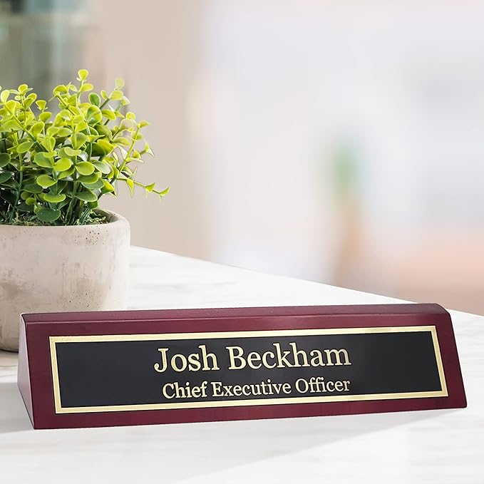 Business Wood Name Plate for Desk | Custom Desk Name Plate Personalized Gift for Office, The Perfect Engraved Name Plaque by Engraving International (2" x 10", Rosewood Piano Finish)