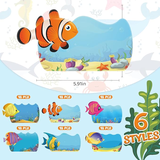Henoyso 108 Pcs Ocean Themed Desk Name Tags for Classroom Under The Sea Classroom Decor Locker Name Tags for Kindergarten, Preschool, 1st, 2nd & 3rd Grade Teacher Nameplates for Student
