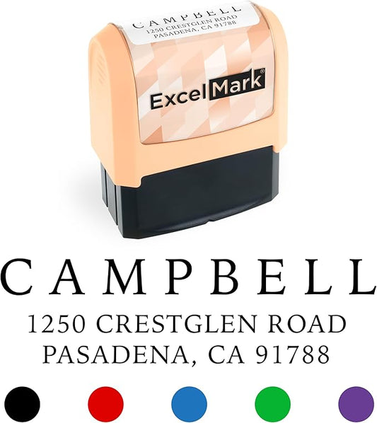 ExcelMark Address Stamp - Custom Return Address Stamp with Elegant Designs, Vibrant Colors & Patterns – Perfect for Mail, Invitations & Gifts (Peach Mount, Simple Classic)