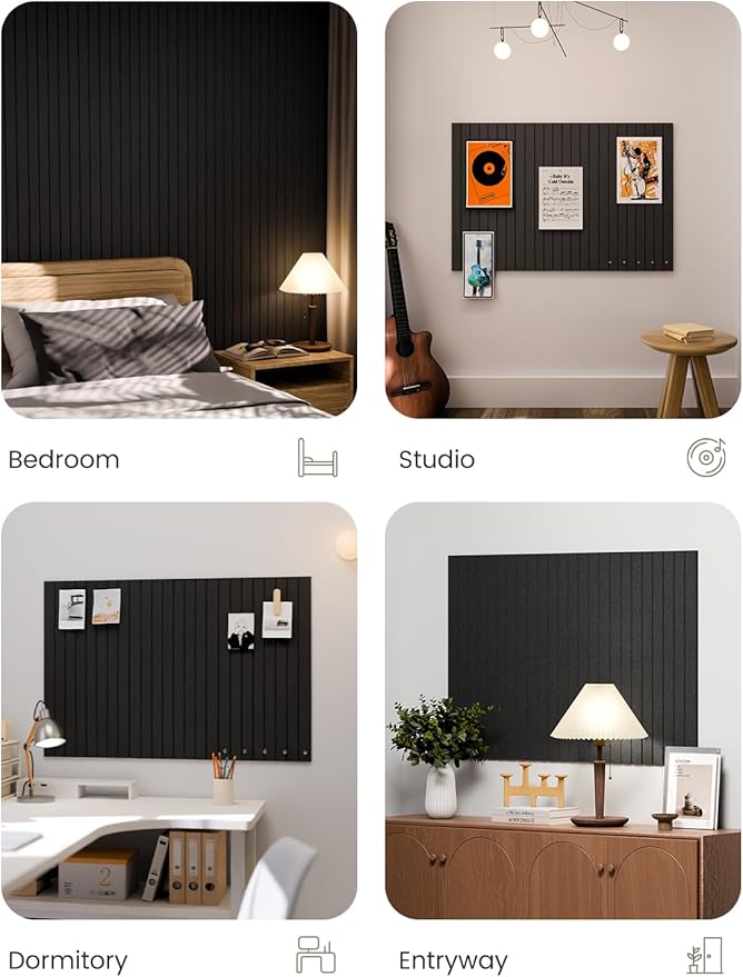 Fluxynara Large Felt Bulletin Board 36" x 24" Cork Board Alternative-6 Pack with 40 Safe Removable Adhesive Tabs, Cork Boards for Walls Cork Board for Home Office Classroom Pin Board (Black)
