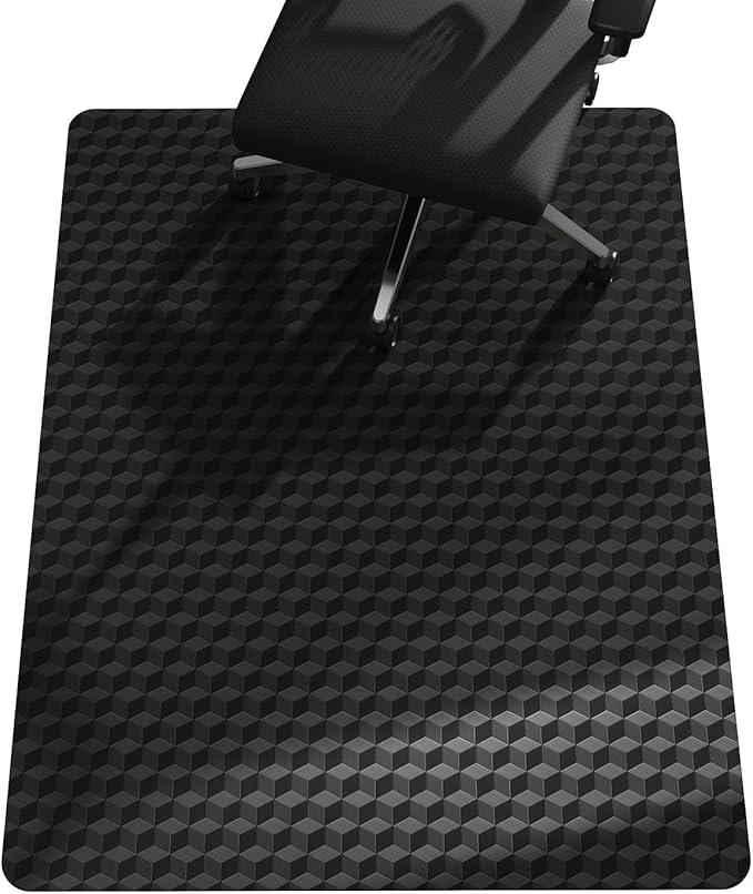 Chair Mat for Carpet, SALLOUS 46" x 60" Office Chair Mat for Carpeted Floors, Heavy Duty Vinyl Floor Mat with Grips, Carpeted Floor Protector Computer Desk Mat for Home Office (Black - 3D Geometric)