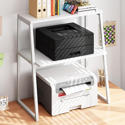 Arbuxzuy Printer Stand for Desk, Desktop Printer Shelf, 3 Tier Desk Shelf for top of Desk, Large Printer Stands Office Organization Shelves for Home Office Printer Fax Book, White