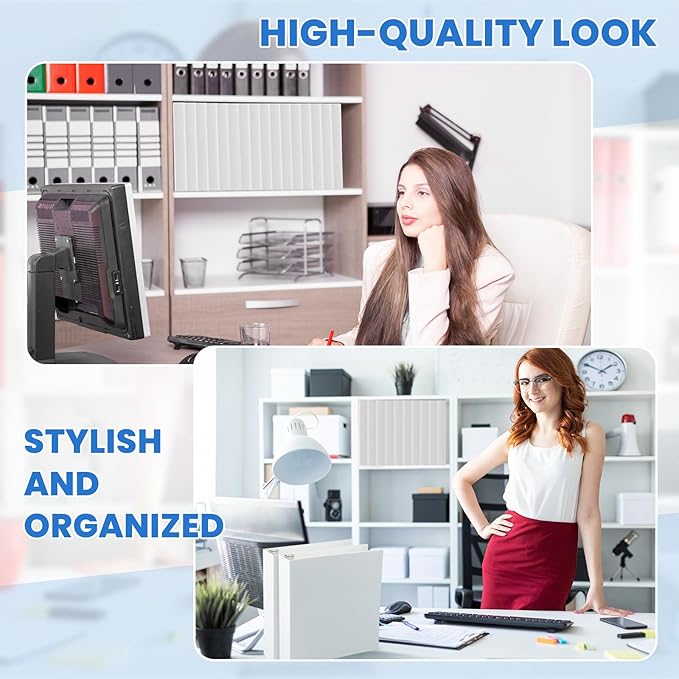 Henoyso 12 Pcs 3 Ring 1.5 Inch Binders Fits 8.5 x 11 Inch Letter Size Paper, Plastic White Flexible Binders with View Cover and 2 Pockets, 275 Sheets Capacity for Office School