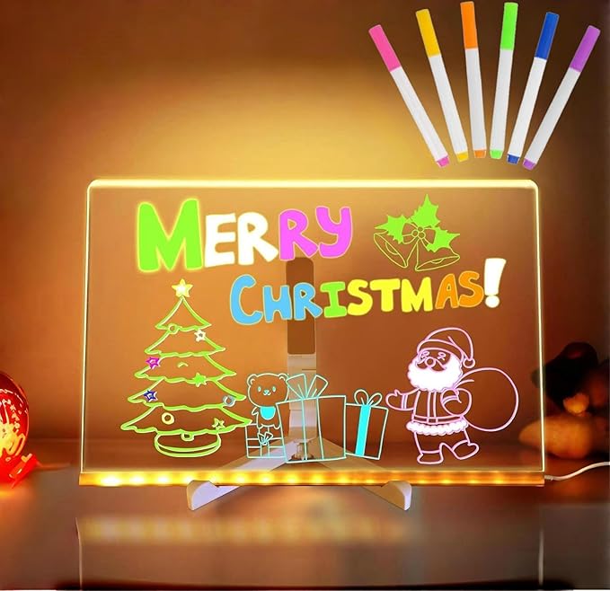 Led Note Board with Colors, 12” X 8” Acrylic Led Light Up Message Board, Acrylic Dry Erase Memo Arts Doodle Desktop Note Illuminated Wordpad Writing Board for Home Shop Christmas etc