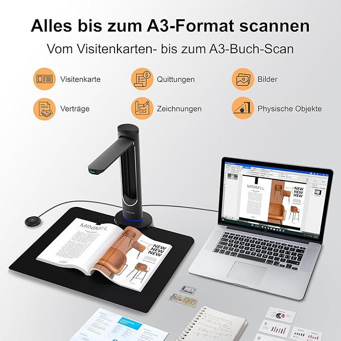 VIISAN K48 Book Scanners: 48MP Output, USB Camera for Laptop/Desktop, Deskewing, Multiple Page Documents Scanning, OCR & TTS Tech, Ai Reading, UVC/UAC Camera, Works with Windows & MacOS