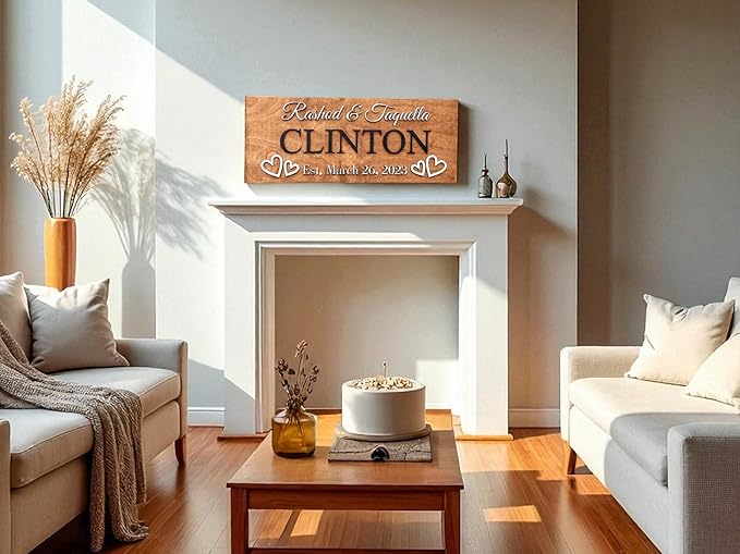 Custom Family Name Sign | Personalized Wooden Wedding Gift | Rustic Last Name Wood Plaque | Established Date Sign |Аnniversаrу (Clinton Style)