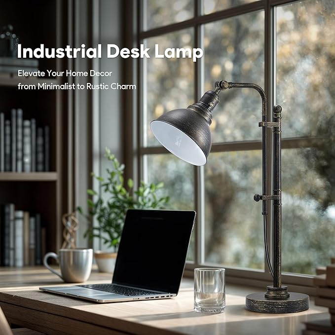VONLUCE Rustic Desk Lamp Bronze Adjustable, Industrial Style Metal Task Lamps 25"-29", Vintage Work Light, Farmhouse Reading Lamp in Aged Bronze Finish, ETL Certificate