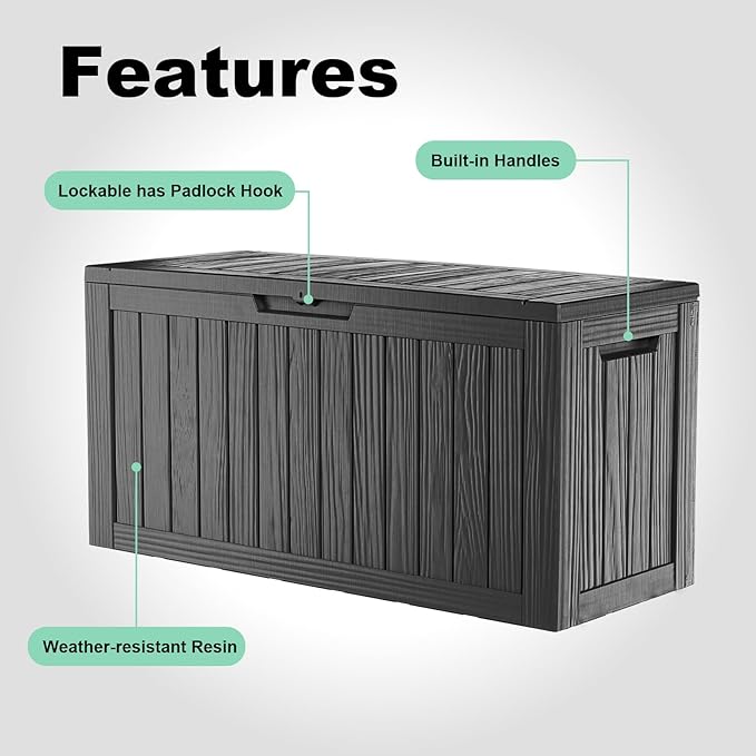 EasyUp 90 Gallon Deck Boxes Waterproof, Outdoor Large Storage Boxes with Lids, Outside Resin Storage Box & Deck Boxes for Patio, Garden Use(Black)