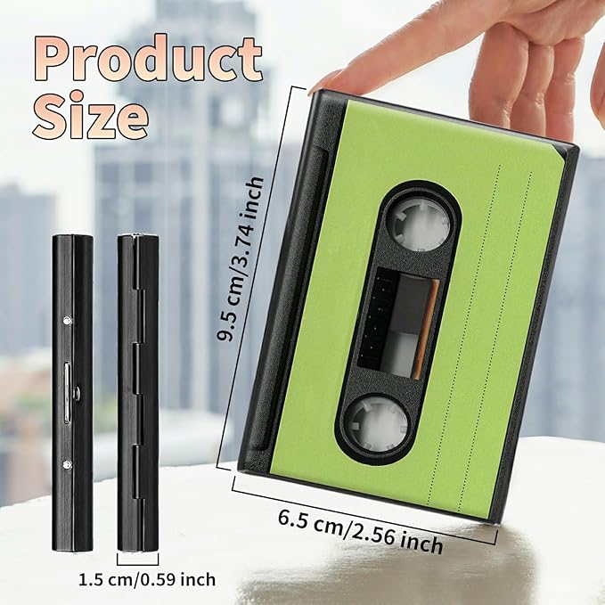 BWEGRHE Slim Credit Card Holder, Green Tape Cassette RFID Blocking Metal Wallet for Men & Women, Aluminum Minimalist Hard Case Pocket-Sized Business Cards Organizer (Fits Up to 10 Cards)