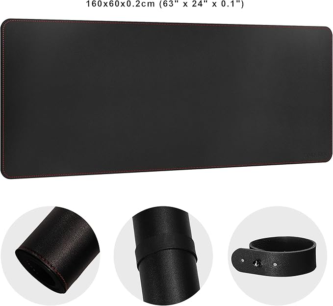 ZORESYN Large Office Desk Pad (63" x 23.6") - Waterproof PU Leather Desk Mat with Non-Slip Base, Oversized Extended Mousepad for Keyboard & Mouse, Black