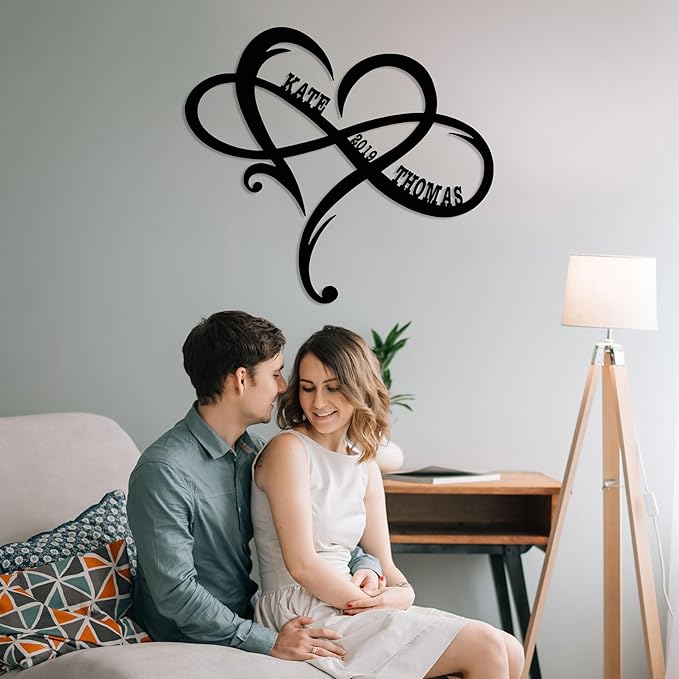 Personalized Valentines Metal Wall Sign, Custom Infinity Heart Love Couple Name Sign, Valentine's Wedding Gifts for Couples, Metal Engagement Sign, Home Decoration, Gift for Anniversary