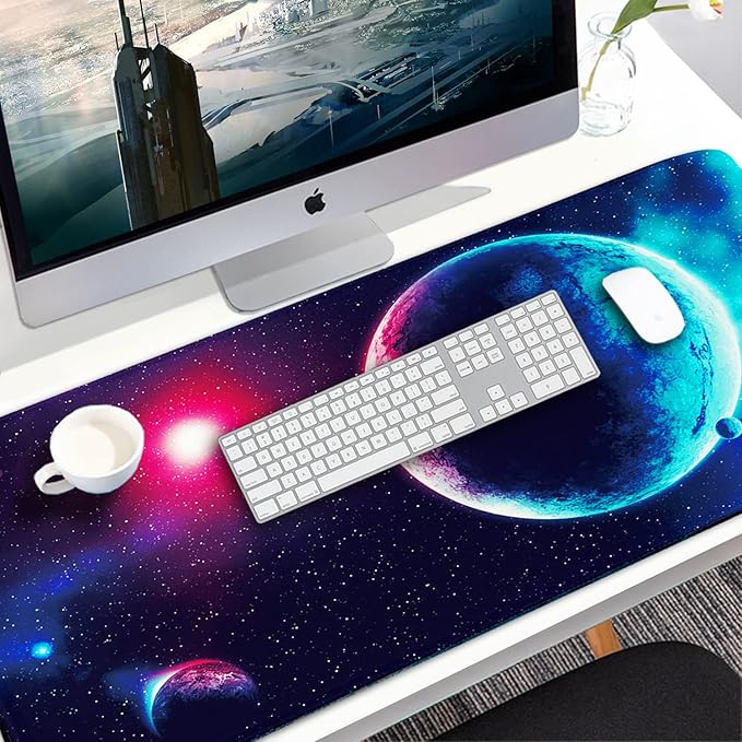 Naukay Gaming Mouse Pad, 31.5x15.7 inch Large Extended Computer Keyboard Mouse Mat, Water Resist Non-Slip Mousepad Rubber Base Long XXL Gaming Mousepad for Work, Office & Home, Space
