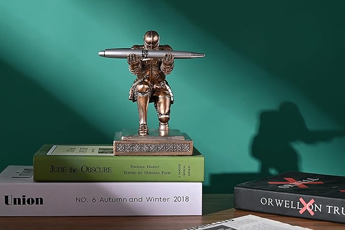 HDMbigmi Knight Pen Holder Pen Stand Desk Organizers and Accessories Resin Pencil Holder as Gift with a Fancy Pen for Office and Home Desk Organizer (Bronze)