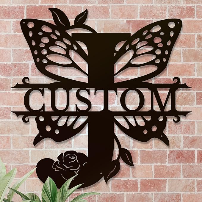 Personalized Custom Letter Name metal Signs,Custom Black Letter Monogram Wall Art Decor,Metal Signs Plaques Outdoor wall Decorative Signage (J)